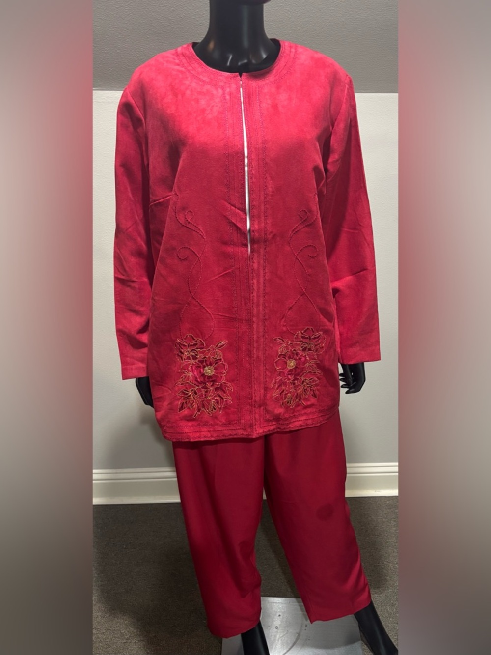 Maggie Sweet Sueded Red Jacket & Pants Suit Set 1x set